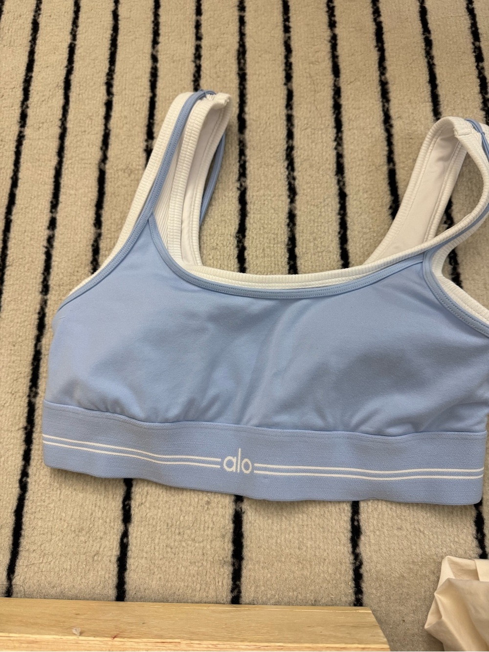 ALO Yoga Light Blue & White Padded Sports Bra